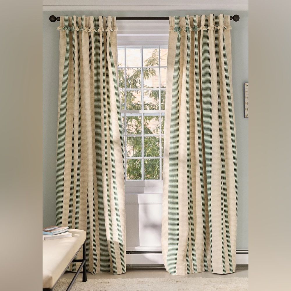 New Anthropologie Pieced Stripe Cotton Blend Woven Curtain Size 50” x 84”